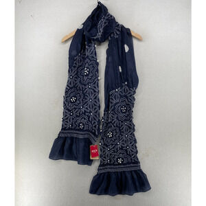 BUSHOAN Scarf OS Silk Pearltone Habotai Water Repellent Tie Dye Floral Blue NEW